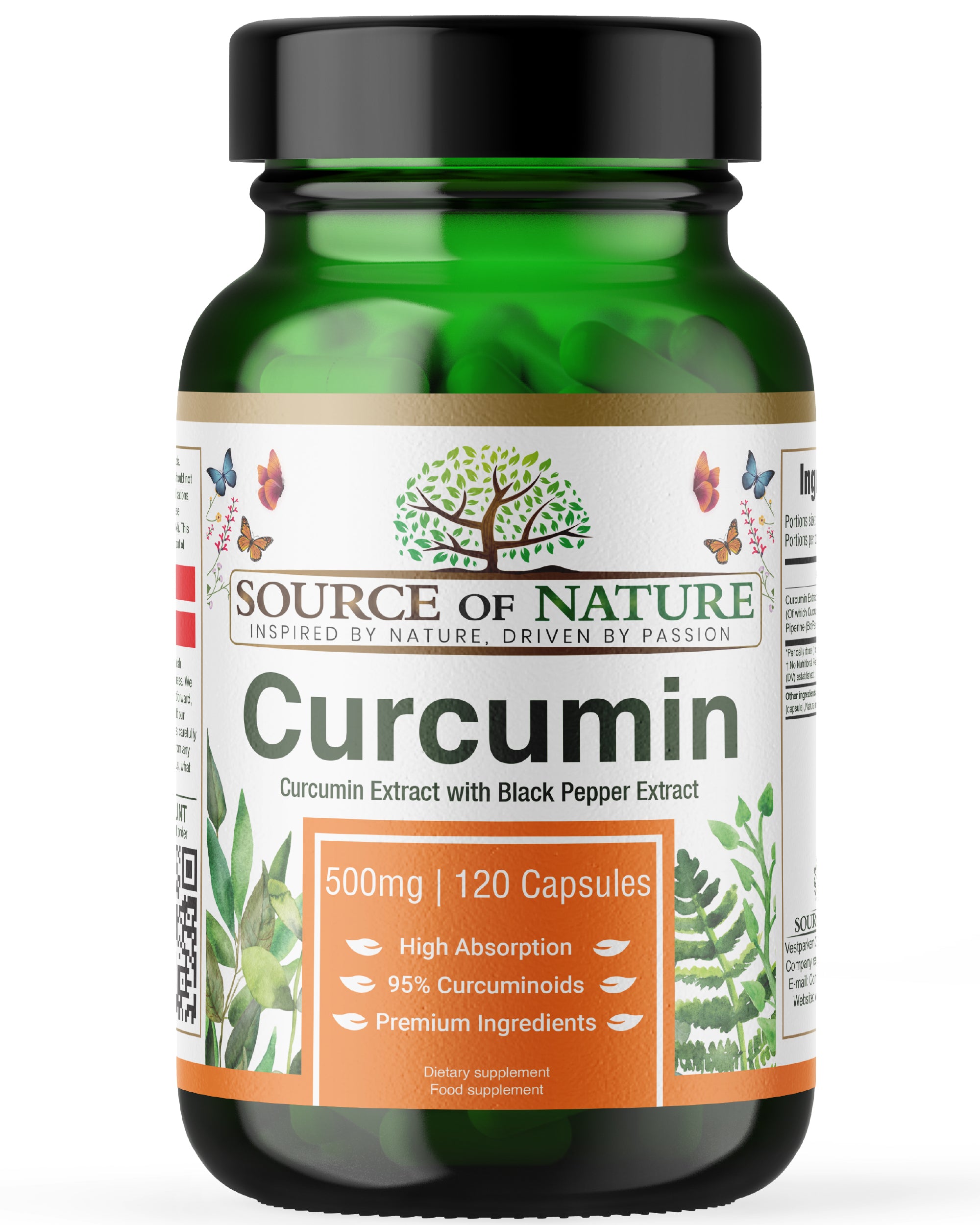 Curcumin 500mg | 120 Capsules | Approvisionnement de 4 mois